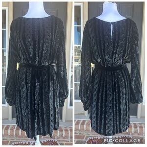 Retrofete Grace Black Velvet Sequined Art Deco Puff Long Sleeve Mini Dress Small
